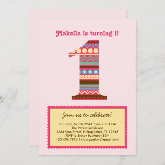 Einladung zum ersten Geburtstag (Vorne/Hinten)