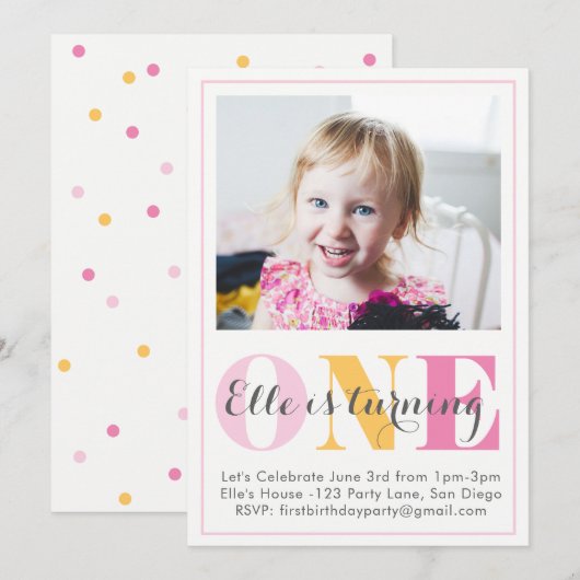 Einladung zum ersten Geburtstag (Vorne/Hinten)