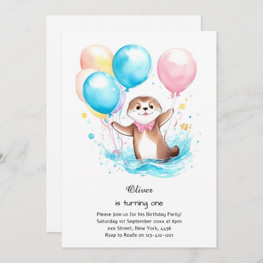 Einladung zum ersten Geburtstag (Vorne/Hinten)