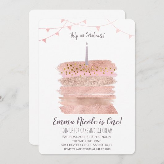 Einladung zum ersten Geburtstag (Vorne/Hinten)