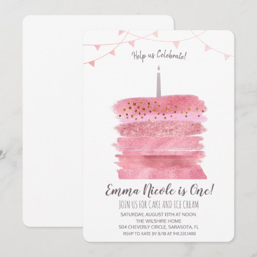 Einladung zum ersten Geburtstag (Vorne/Hinten)