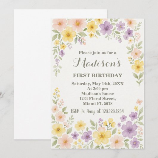 Einladung zum ersten Geburtstag (Vorne/Hinten)