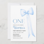 Einladung zum ersten Geburtstag, Blue Coquette Bow (Vorderseite)