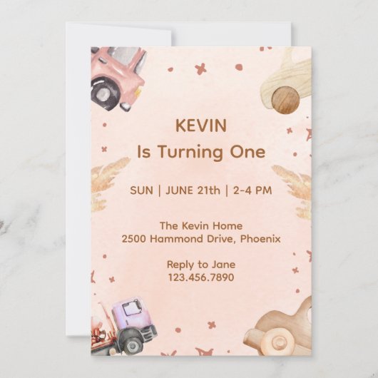 Einladung zum ersten Geburtstag Car Thema (Vorderseite)