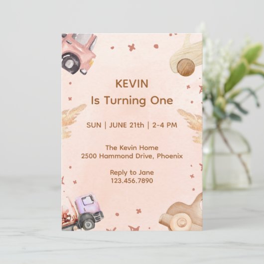 Einladung zum ersten Geburtstag Car Thema (Stehend Vorderseite)