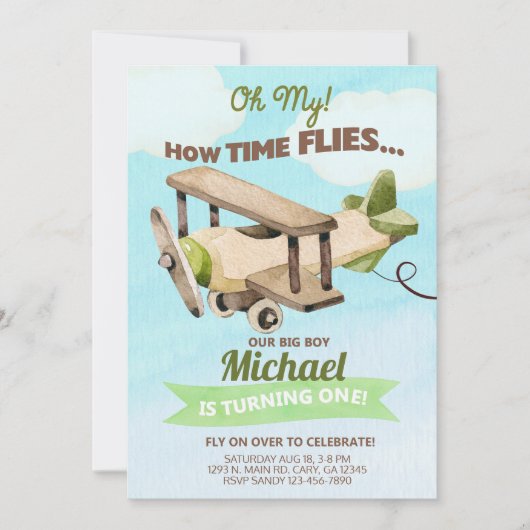 Einladung zum ersten Geburtstag des Flugzeugs. Ein (Vorderseite)