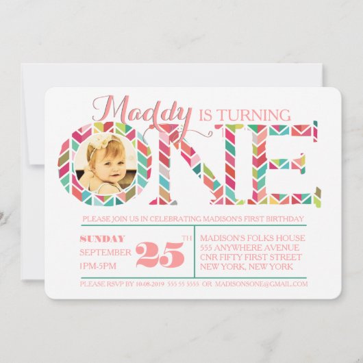 Einladung zum ersten Geburtstag Foto (Vorderseite)