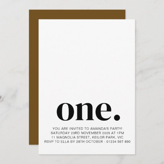 Einladung zum ersten Geburtstag Foto in Brown & Wh (Vorne/Hinten)