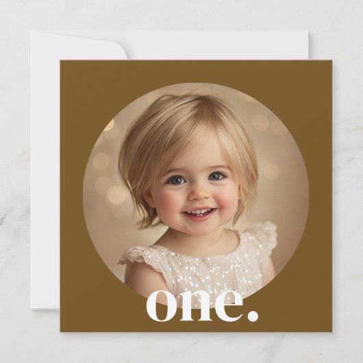 Einladung zum ersten Geburtstag Foto in Brown & Wh (Vorderseite)