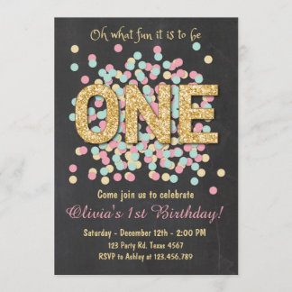 Einladung zum ersten Geburtstag Girl Pink Gold Min