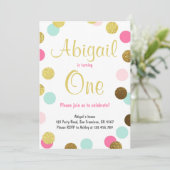 Einladung zum ersten Geburtstag Girl Pink Gold Min (Stehend Vorderseite)