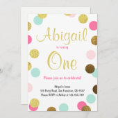 Einladung zum ersten Geburtstag Girl Pink Gold Min (Vorne/Hinten)