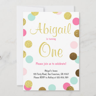 Einladung zum ersten Geburtstag Girl Pink Gold Min