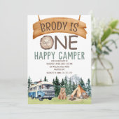 Einladung zum ersten Geburtstag Happy Camper (Stehend Vorderseite)
