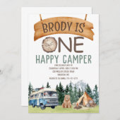 Einladung zum ersten Geburtstag Happy Camper (Vorne/Hinten)