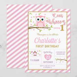 Einladung zum ersten Geburtstag Mädchen Pink und G