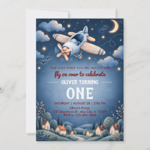 Einladung zum ersten Geburtstag mit Blauem Flugzeu