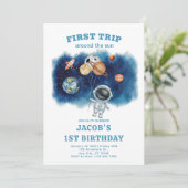 Einladung zum ersten Geburtstag mit dem Weltraumpl (Stehend Vorderseite)