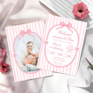 Einladung zum ersten Geburtstag mit rosa Schleife