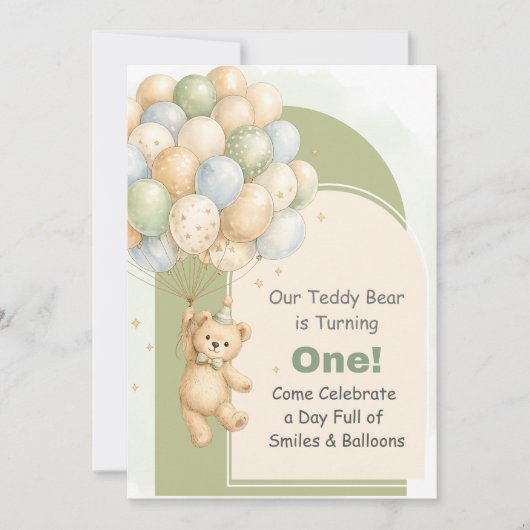 Einladung zum ersten Geburtstag mit Teddybär (Vorderseite)