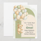 Einladung zum ersten Geburtstag mit Teddybär (Vorne/Hinten)