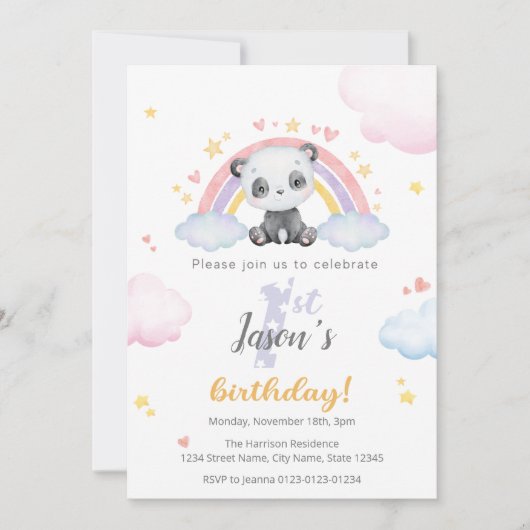 Einladung zum ersten Geburtstag - Niedliches Panda (Vorderseite)