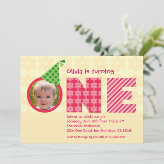 Einladung zum ersten Geburtstag "One" Foto (Stehend Vorderseite)