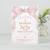 Einladung zum ersten Geburtstag Pink Bow Coquette  (Stehend Vorderseite)