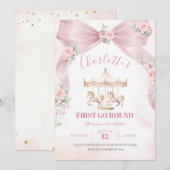Einladung zum ersten Geburtstag Pink Bow Coquette  (Vorne/Hinten)