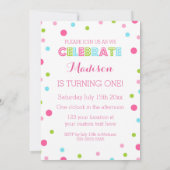 Einladung zum ersten Geburtstag Pink Confetti Foto (Rückseite)