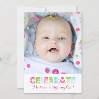 Einladung zum ersten Geburtstag Pink Confetti Foto