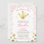 Einladung zum ersten Geburtstag Princess Gold Pink (Vorderseite)
