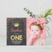 Einladung zum ersten Geburtstag Princess Gold Pink (Stehend Vorderseite)