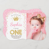 Einladung zum ersten Geburtstag Princess Gold Pink (Vorne/Hinten)