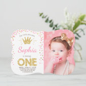 Einladung zum ersten Geburtstag Princess Gold Pink (Stehend Vorderseite)