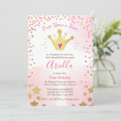Einladung zum ersten Geburtstag Princess Gold Pink (Stehend Vorderseite)