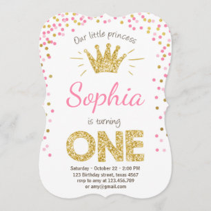 Einladung zum ersten Geburtstag Princess Gold Pink
