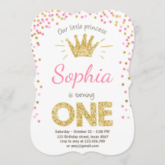Einladung zum ersten Geburtstag Princess Gold Pink