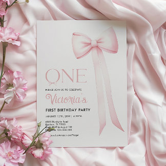 Einladung zum ersten Geburtstag, Rosa Coquette Bow