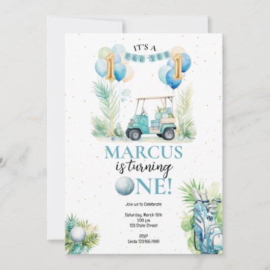 Einladung zum ersten Geburtstag von Golf (Vorderseite)