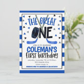 Einladung zum ersten Geburtstag von Hockey (Stehend Vorderseite)