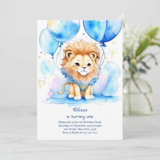 Einladung zum ersten Geburtstag von Lion (Stehend Vorderseite)