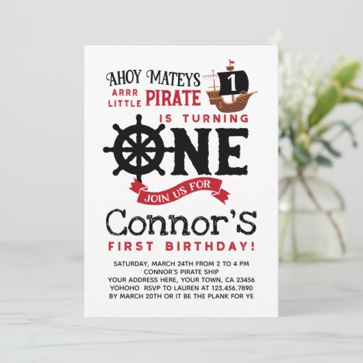 Einladung zum ersten Geburtstag von Pirate (Stehend Vorderseite)