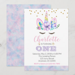Einladung zum ersten Geburtstag von Unicorn - Aqua