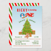 Einladung zum ersten Geburtstag von Weihnachtsbaum (Vorne/Hinten)