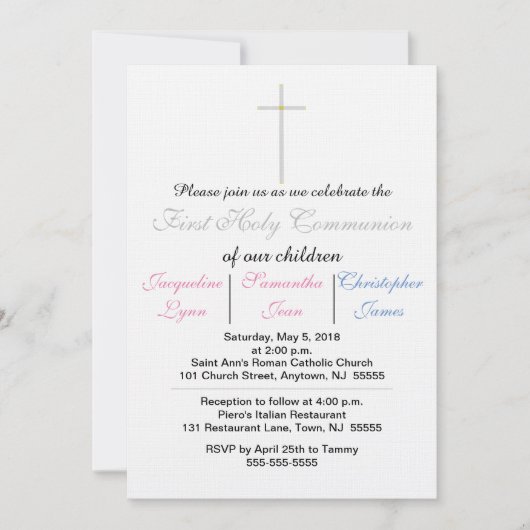 Einladung zum ersten Heiligen Kommunion Pink Blue (Vorderseite)