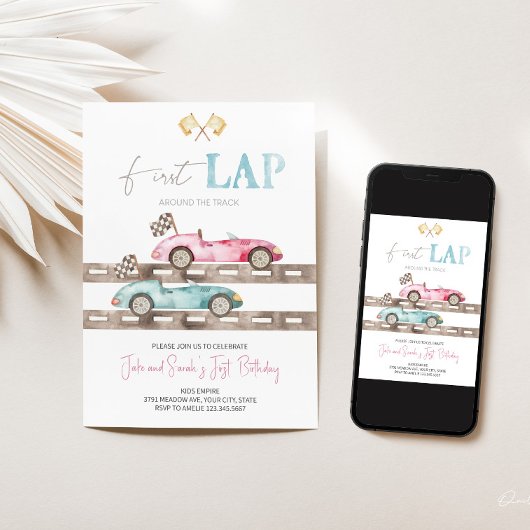 Einladung zum ersten Start Race Car Twins Geburtst