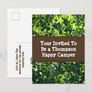 Einladung zum Familientreffen Camping-Trip mit grü Postkarte