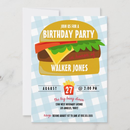 Einladung zum Fast Food Geburtstag (Vorderseite)