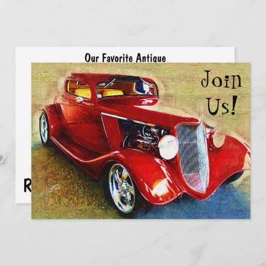 Einladung zum Festen mit klassischem Auto (Vorne/Hinten)